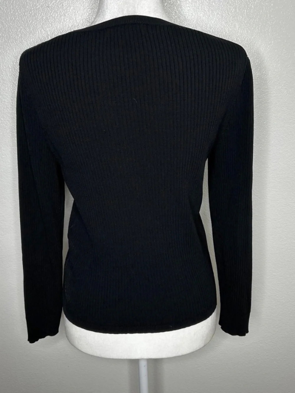 J Crew Womens Black Ribbed Crewneck Long Sleeve Top Size M